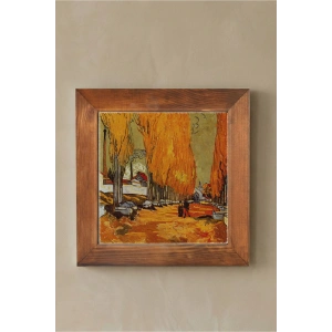 Vincent Van Gogh - Les Alycamps Alycamps - Doğal Ahşap Çerçeveli Taş Tablo