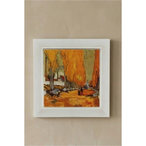 Vincent Van Gogh - Les Alycamps Alycamps - Doğal Ahşap Çerçeveli Taş Tablo