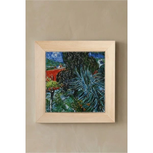 Vincent Van Gogh - Doctor Gachets Garden in Auvers - Doğal Ahşap Çerçeveli Taş Tablo