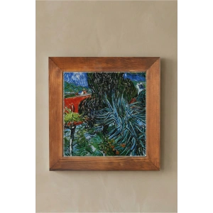 Vincent Van Gogh - Doctor Gachets Garden in Auvers - Doğal Ahşap Çerçeveli Taş Tablo