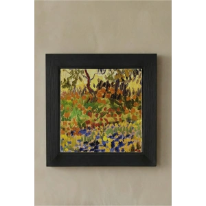 Vincent Van Gogh - Garden at Arles - Doğal Ahşap Çerçeveli Taş Tablo