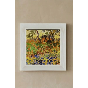 Vincent Van Gogh - Garden at Arles - Doğal Ahşap Çerçeveli Taş Tablo