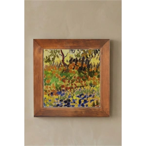 Vincent Van Gogh - Garden at Arles - Doğal Ahşap Çerçeveli Taş Tablo