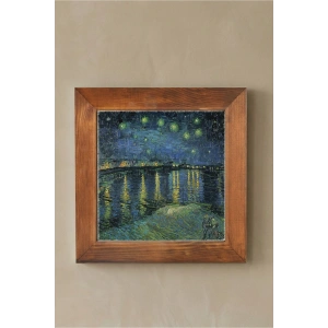 Vincent Van Gogh - Starry Night Over the Rhone - Doğal Ahşap Çerçeveli Taş Tablo