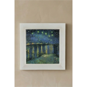 Vincent Van Gogh - Starry Night Over the Rhone - Doğal Ahşap Çerçeveli Taş Tablo