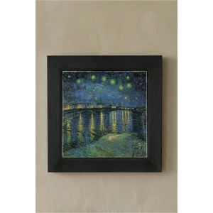 Vincent Van Gogh - Starry Night Over the Rhone - Doğal Ahşap Çerçeveli Taş Tablo