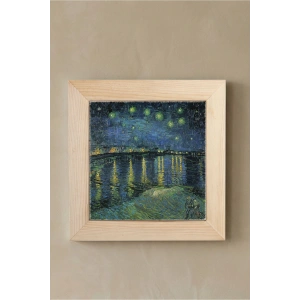 Vincent Van Gogh - Starry Night Over the Rhone - Doğal Ahşap Çerçeveli Taş Tablo