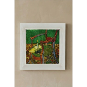 Vincent Van Gogh - De stoel van Gauguin - Doğal Ahşap Çerçeveli Taş Tablo
