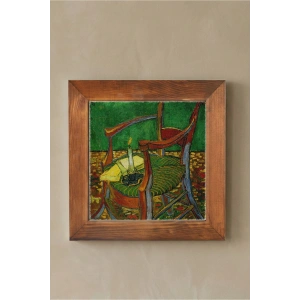Vincent Van Gogh - De stoel van Gauguin - Doğal Ahşap Çerçeveli Taş Tablo