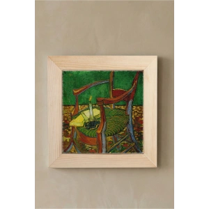 Vincent Van Gogh - De stoel van Gauguin - Doğal Ahşap Çerçeveli Taş Tablo