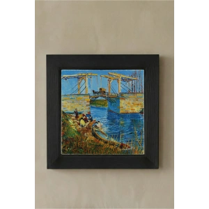 Vincent Van Gogh - Langlois Köprüsü - Doğal Ahşap Çerçeveli Taş Tablo