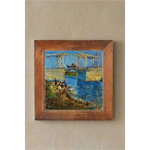 Vincent Van Gogh - Langlois Köprüsü - Doğal Ahşap Çerçeveli Taş Tablo