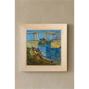Vincent Van Gogh - Langlois Köprüsü - Doğal Ahşap Çerçeveli Taş Tablo