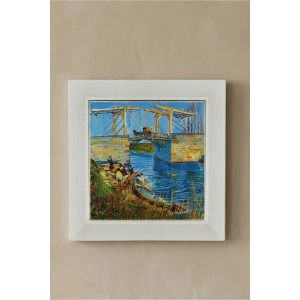 Vincent Van Gogh - Langlois Köprüsü - Doğal Ahşap Çerçeveli Taş Tablo