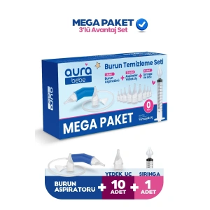 MEGA PAKET Bebek Burun Temizleme Aspiratörü, 10 Yedek Uç ve Burun Temizleme Şırıngası