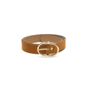 Kadın Gold Oval Tokalı Süet Kemer Günlük Pantolon Elbise Kemeri