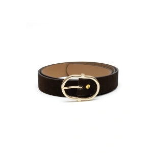 Kadın Gold Oval Tokalı Süet Kemer Günlük Pantolon Elbise Kemeri