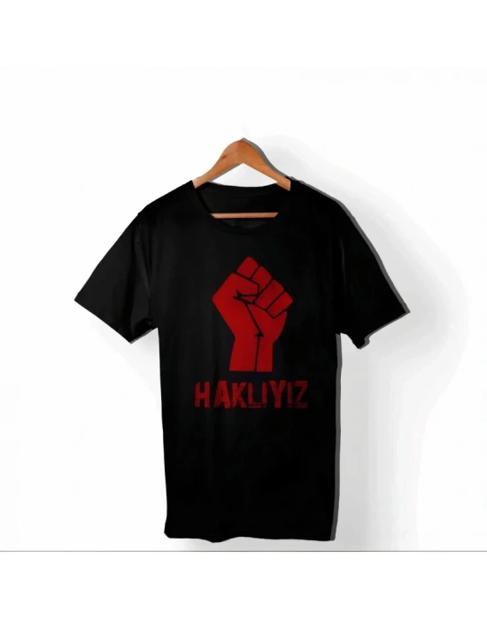 1 Mayıs Emek Ve Dayanışma Günü HAKLIYIZ Baskılı Bisiklet Yaka T-shirt - Siyah