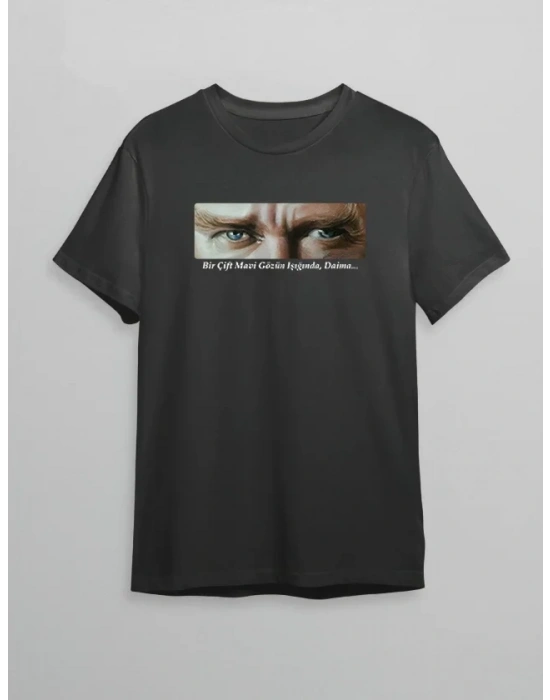 10 Kasım Atatürkü Anma Günü Baskılı Oversize Bisiklet Yaka T-shirt - Siyah