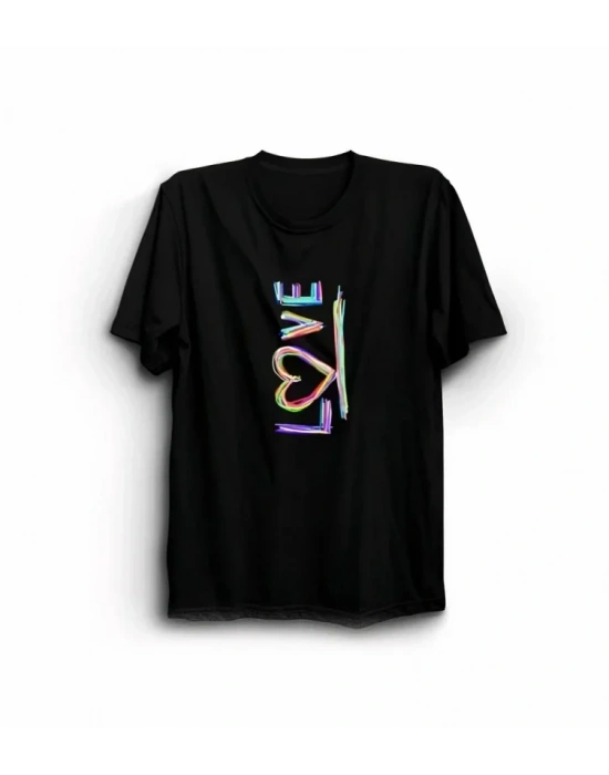 14 Şubat Sevgililer Günü Love Baskılı Oversize Bisiklet Yaka T-shirt - Siyah