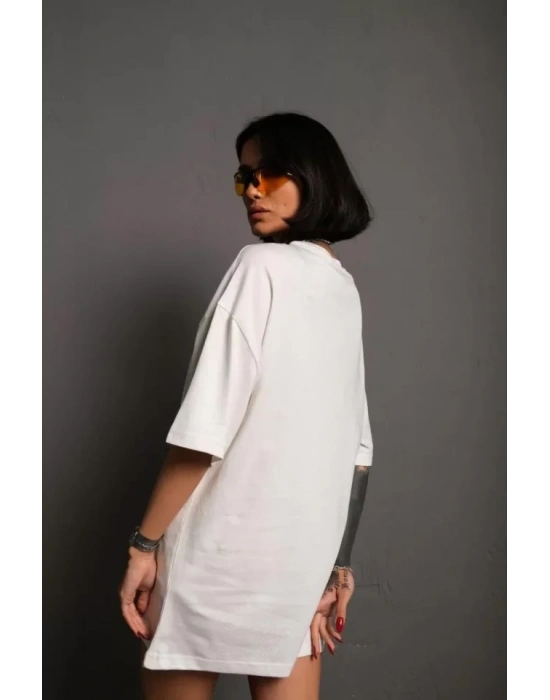 24/1 Düz A Kalite Oversize T-shirt - Beyaz