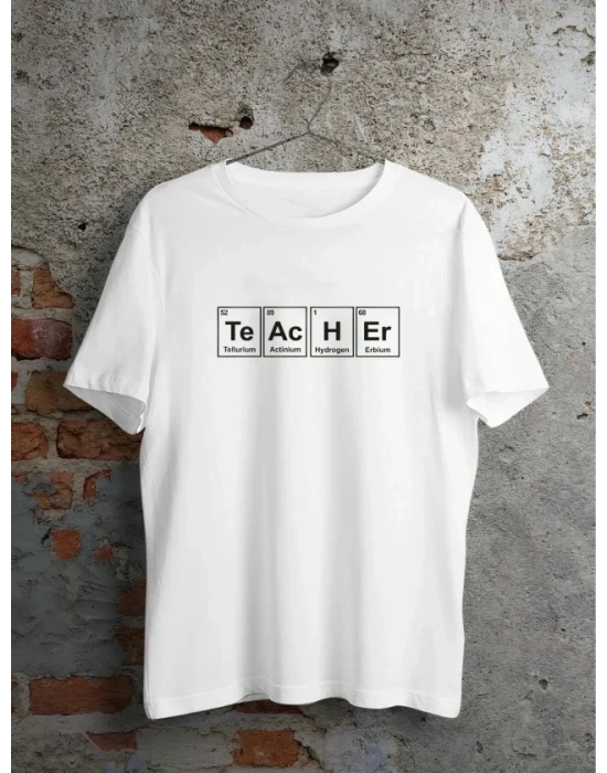 24 Kasım Kimya Öğretmeni Hediyesi Baskılı Bisiklet Yaka T-shirt - Beyaz
