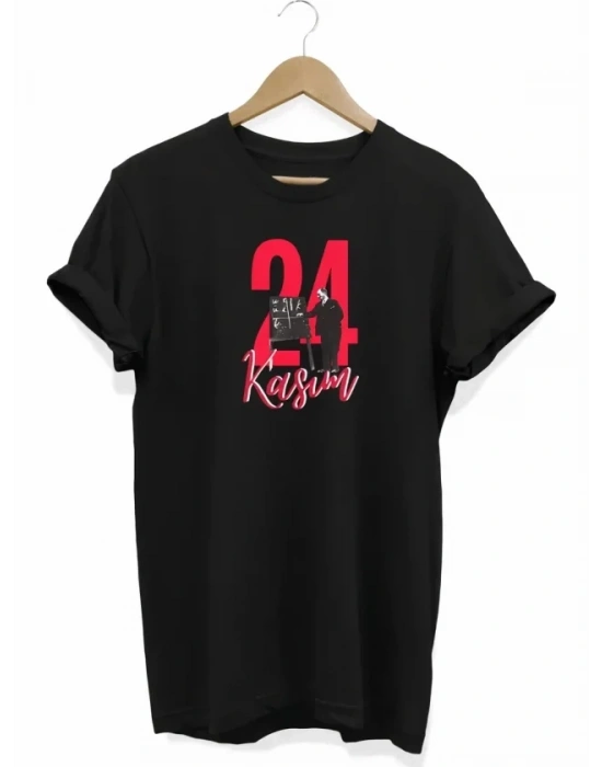 24 Kasım Öğretmenler Günü Öğretmen Hediyesi Baskılı Oversize T-shirt - Siyah