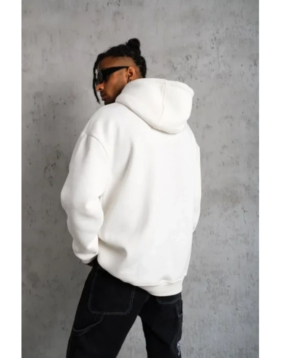 3 İplik Kapşonlu Sweatshirt Hoodie - Beyaz