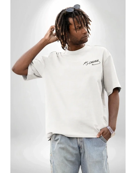 30 Ağustos Zafer Bayramı Ön Arka Baskılı Oversize Bisiklet Yaka T-shirt - Beyaz
