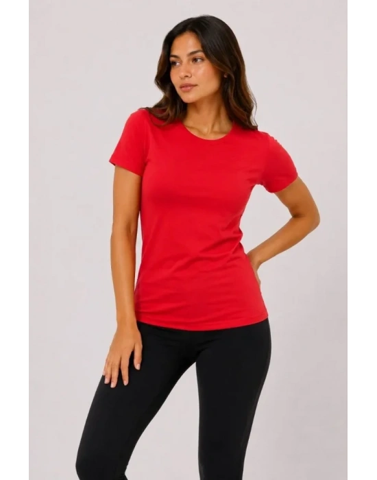 3’lü Kısa Kollu Bisiklet Yaka Basic Slim Fit T-Shirt - Kırmızı - Mavi - Turuncu