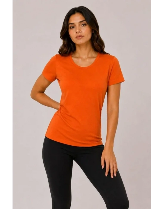 3’lü Kısa Kollu Bisiklet Yaka Basic Slim Fit T-Shirt - Kırmızı - Mavi - Turuncu
