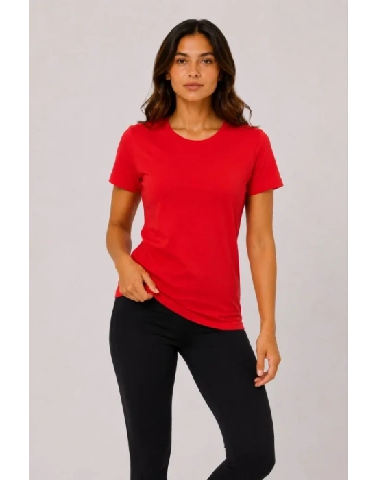 3’lü Kısa Kollu Bisiklet Yaka Basic Slim Fit T-Shirt - Kırmızı - Turuncu - Bej