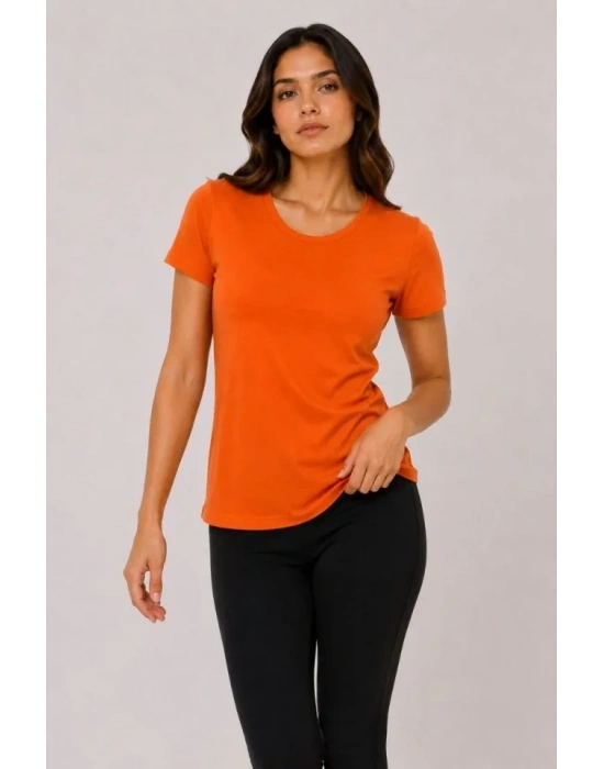 3’lü Kısa Kollu Bisiklet Yaka Basic Slim Fit T-Shirt - Kırmızı - Turuncu - Bej