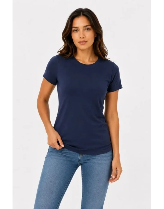 3’lü Kısa Kollu Bisiklet Yaka Basic Slim Fit T-Shirt - Mor - Petrol Mavisi - Hardal