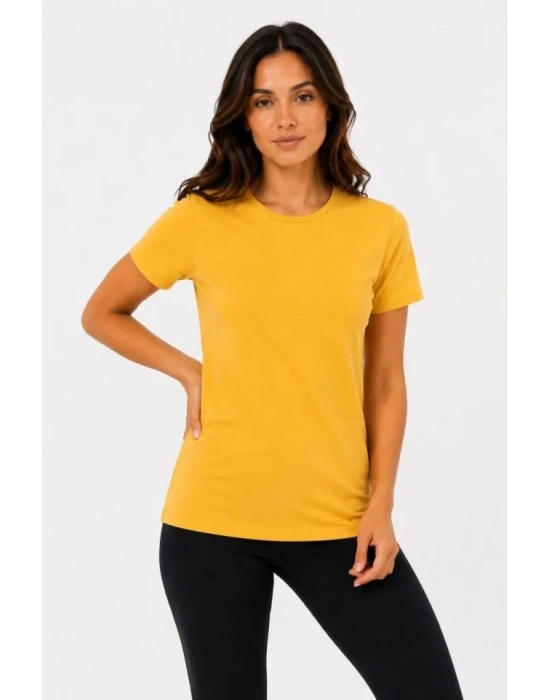 3’lü Kısa Kollu Bisiklet Yaka Basic Slim Fit T-Shirt - Mor - Petrol Mavisi - Hardal