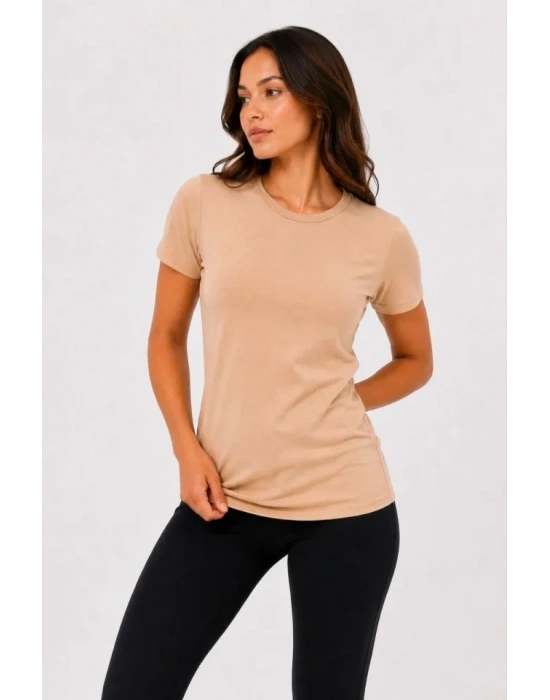 3’lü Kısa Kollu Bisiklet Yaka Basic Slim Fit T-Shirt -Petrol Mavisi  - Bej - Mavi