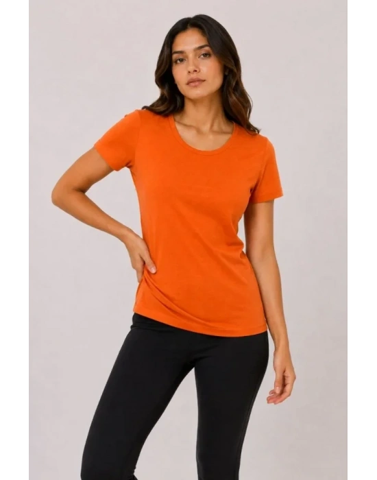 3’lü Kısa Kollu Bisiklet Yaka Basic Slim Fit T-Shirt - Turuncu - Bej - Hardal