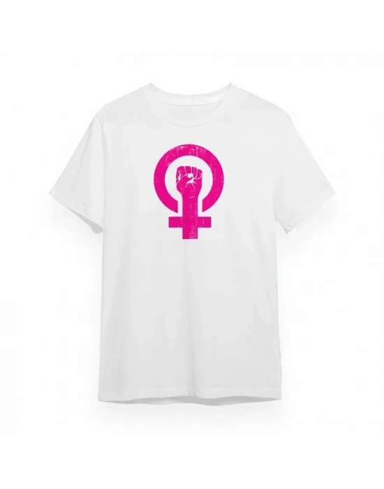 8 Mart Dünya Kadınlar Günü Baskılı Oversize Bisiklet Yaka T-shirt - Beyaz