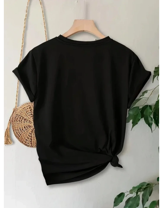 Anneler Günü Hediye Anne Temalı Baskılı Oversize Bisiklet Yaka T-shirt - Siyah