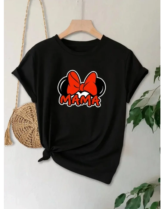 Anneler Günü Hediye Anne Temalı Baskılı Oversize Bisiklet Yaka T-shirt - Siyah