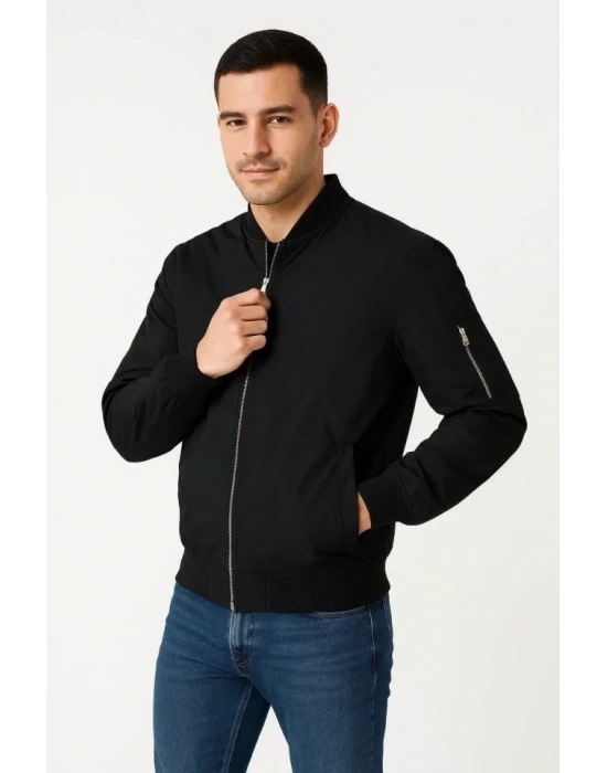 Arka Bomber Ceket - Siyah