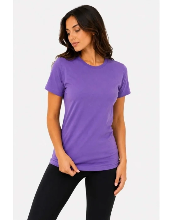 Basic Bisiklet Yaka Yazlık Slim Fit T-Shirt - Mor  - Turuncu