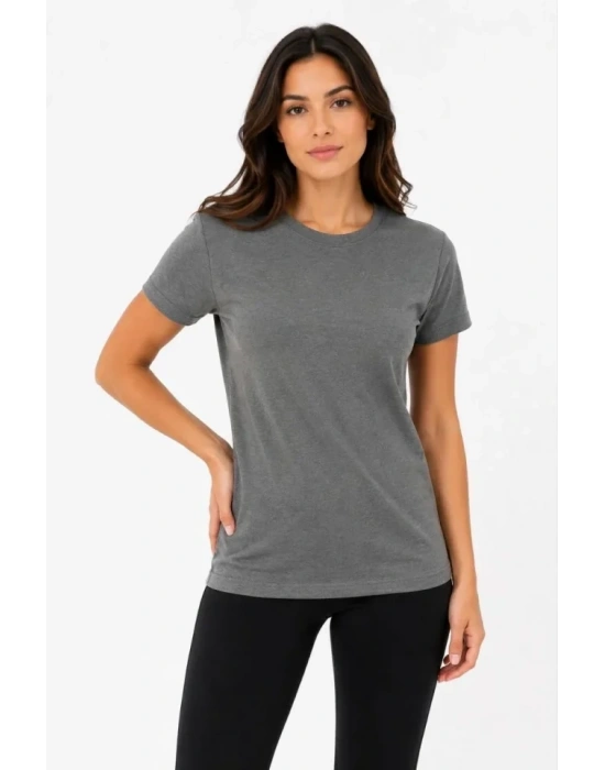 Basic Tişört Bisiklet Yaka Kısa Kol Günlük Yazlık Slim Fit T-Shirt - Antrasit