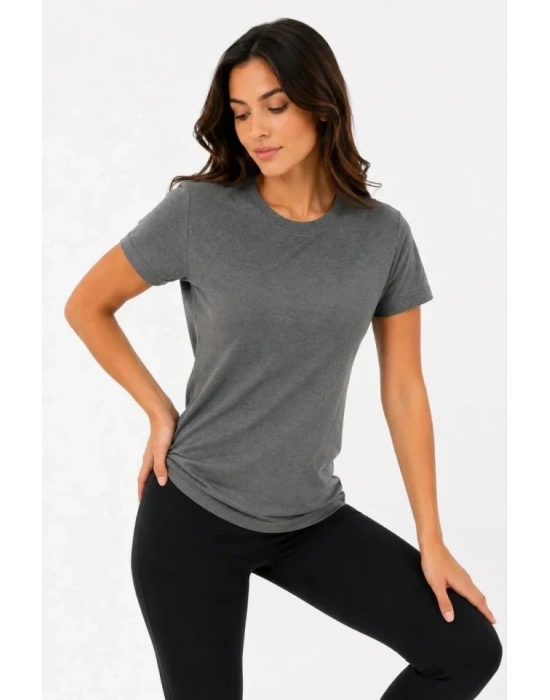Basic Tişört Bisiklet Yaka Kısa Kol Günlük Yazlık Slim Fit T-Shirt - Antrasit