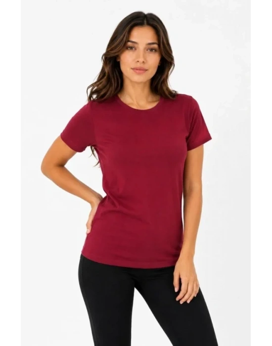 Basic Tişört Bisiklet Yaka Kısa Kol Günlük Yazlık Slim Fit T-Shirt - Bordo
