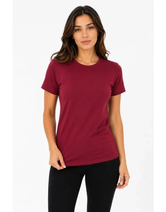 Basic Tişört Bisiklet Yaka Kısa Kol Günlük Yazlık Slim Fit T-Shirt - Bordo