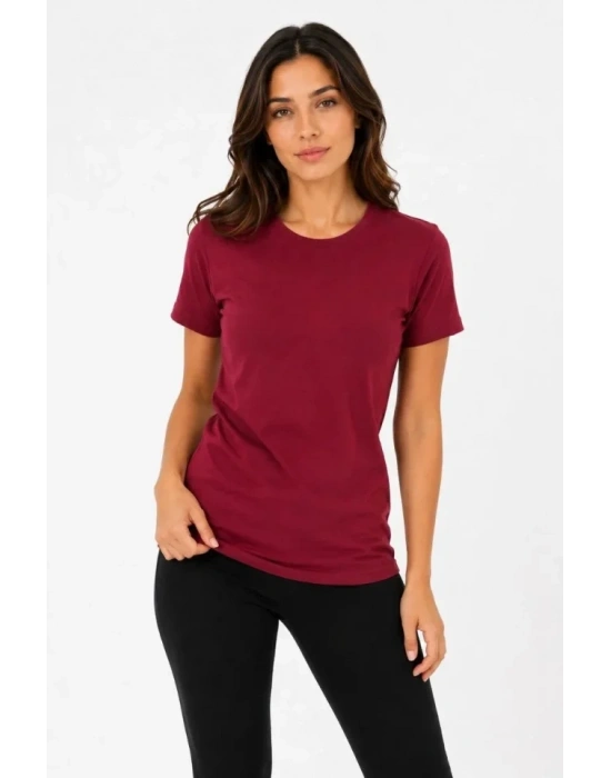 Basic Tişört Bisiklet Yaka Kısa Kol Günlük Yazlık Slim Fit T-Shirt - Bordo
