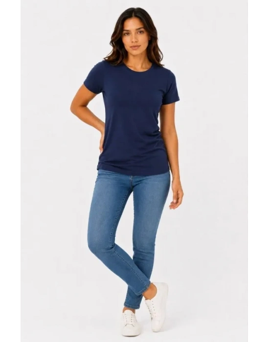 Basic Tişört Bisiklet Yaka Kısa Kol Günlük Yazlık Slim Fit T-Shirt - Lacivert