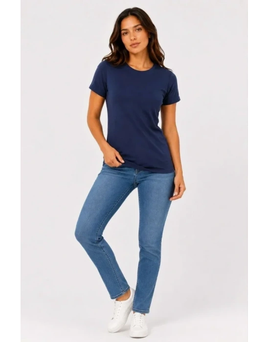 Basic Tişört Bisiklet Yaka Kısa Kol Günlük Yazlık Slim Fit T-Shirt - Lacivert