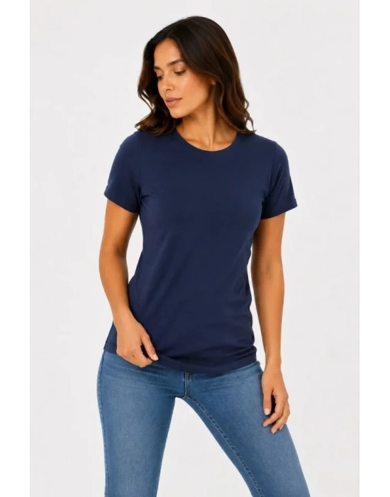 Basic Tişört Bisiklet Yaka Kısa Kol Günlük Yazlık Slim Fit T-Shirt - Lacivert